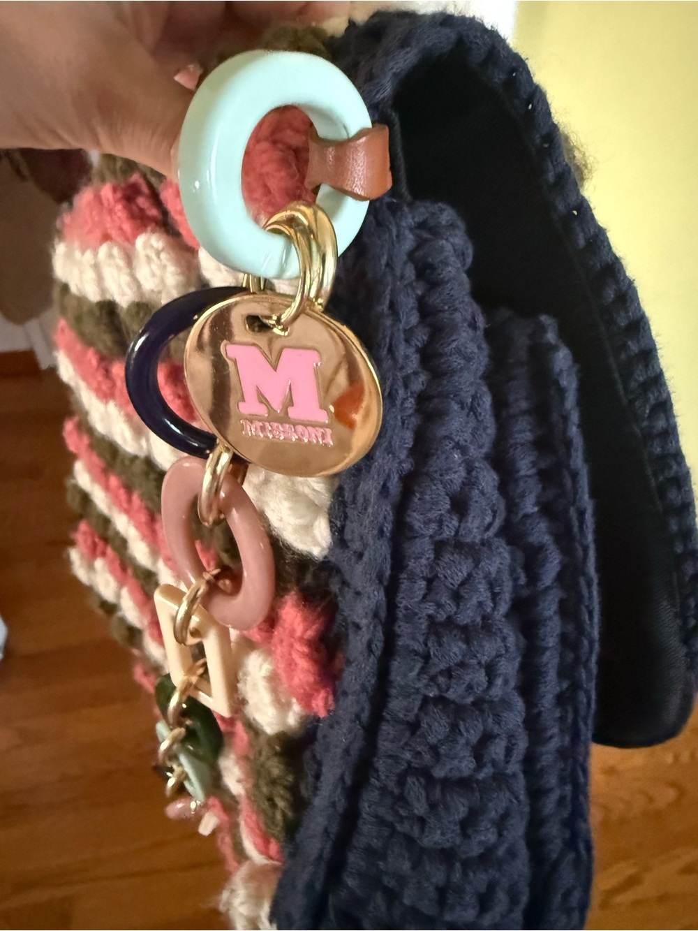 Missoni Navy Crochet Crossbody with Pink, White & Olive Bobbles - Picture 3 of 6